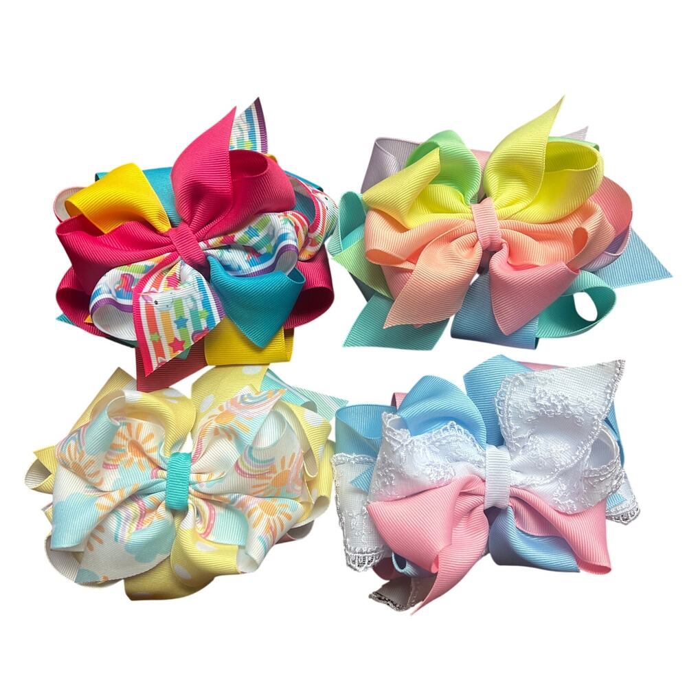 4 Hairbow Bundle Rainbow Summer Double Stack Mix and Match 5", 4"‎ Bows
